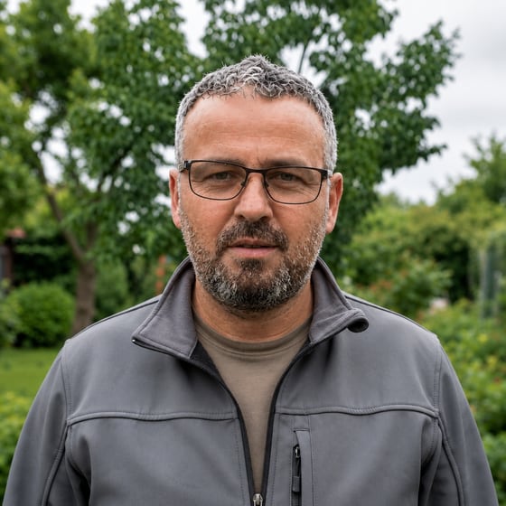 Porträt von Bashkim Selmani, Inhaber von Gartenbau Selmani
